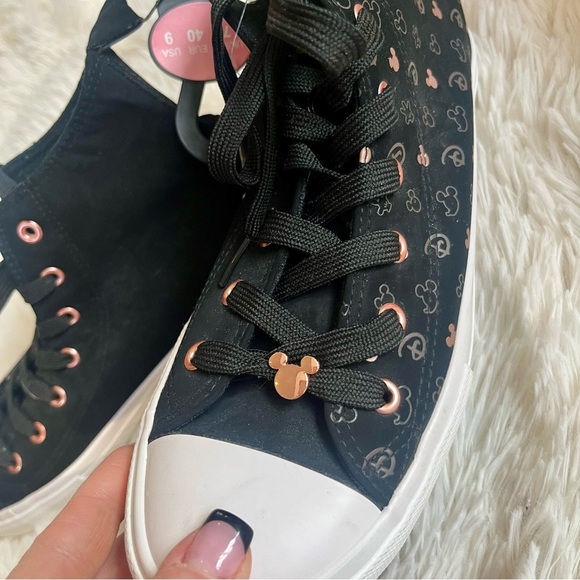 Disney Mickey Mouse Sneakers High Top Rose Gold Pink Black Size 9 Primark Colab - Picture 3 of 9
